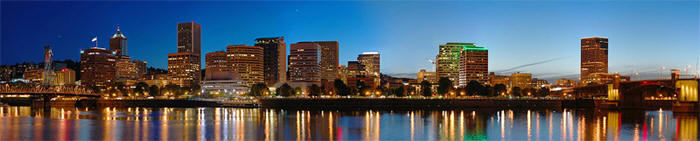 Beautiful Portland skyline looking west over the Willamette River