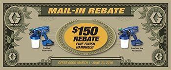 Mail-in cash back rebate offer for Graco 390 PC, Ultra 395 PC